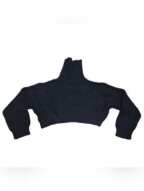 ​Pinkyotto New York Chunky Ribbed Knit Cropped Turtleneck Sweater Black Womens
